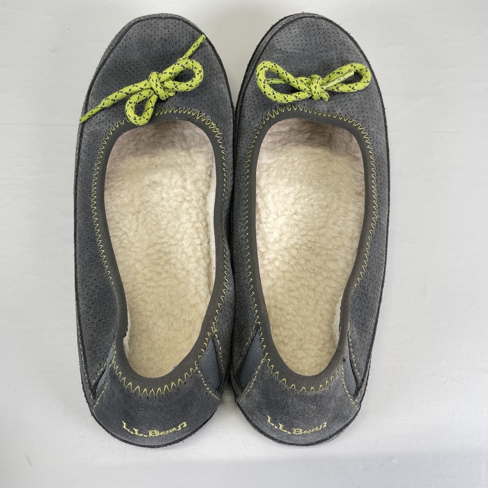 L.L.Bean Slippers Womens Size 8 Gray Suede Fleece Lined Perforated Slip On Moc - Picture 9 of 10